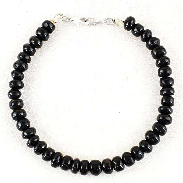 gemsmore:Black Spinel Beads Bracelet Natural Round Shape