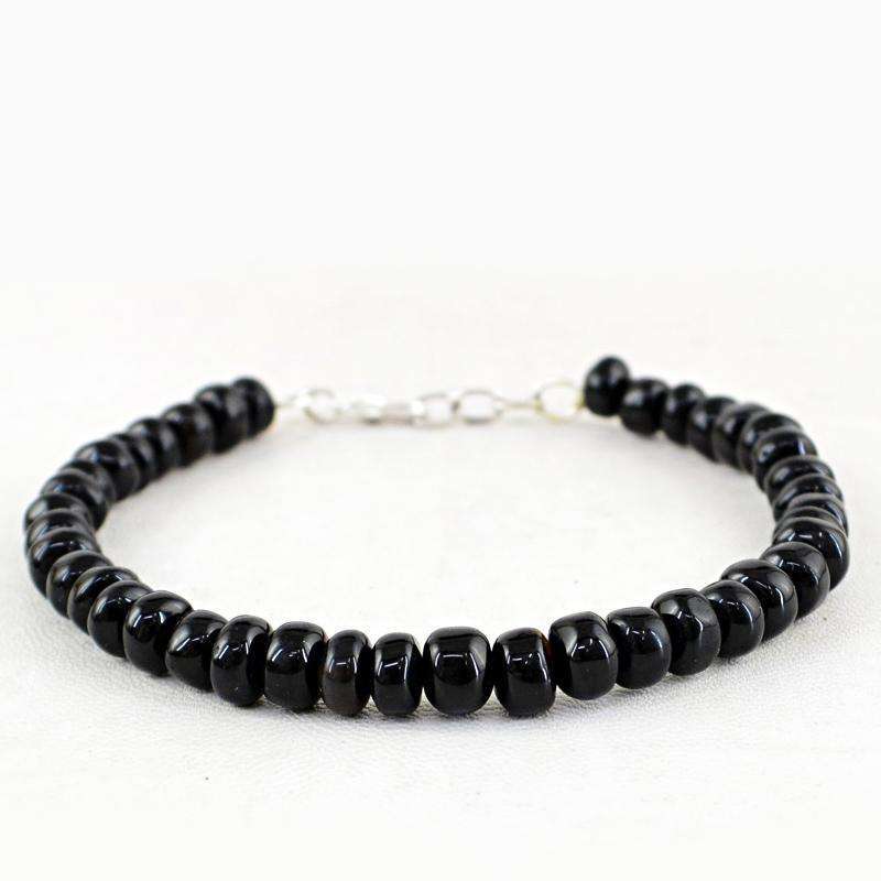 gemsmore:Black Spinel Beads Bracelet Natural Round Shape