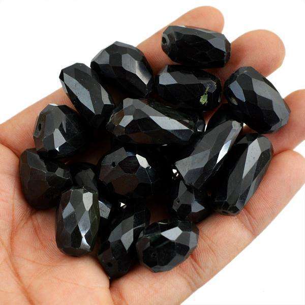gemsmore:Black Spinel Beads Lot Natural Faceted Drilled