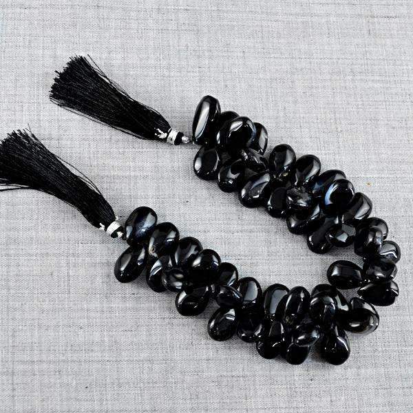 gemsmore:Black Spinel Beads Strand Natural Drilled Pear Shape