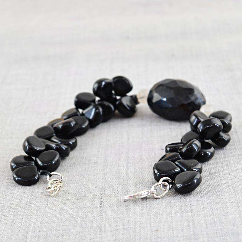 gemsmore:Black Spinel & Black Onyx Bracelet - Natural Pear Shape Beads