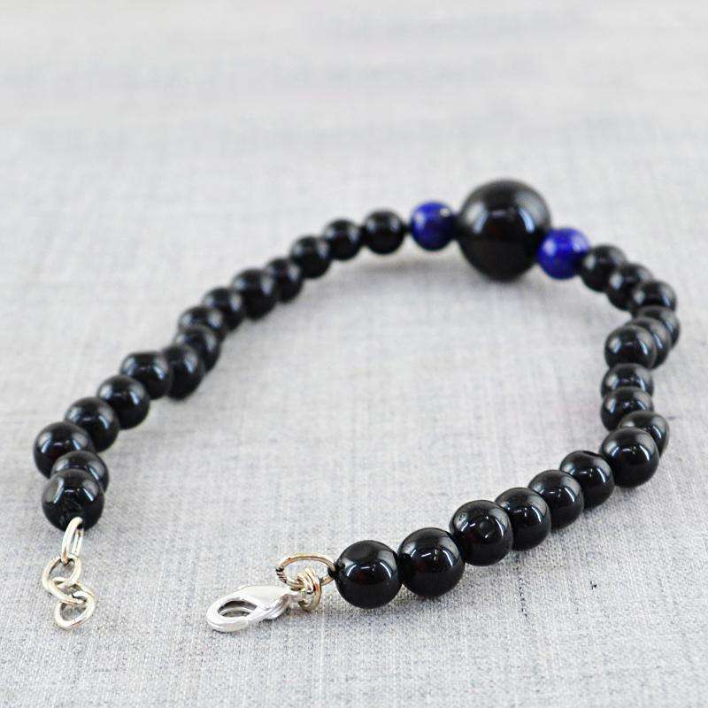 gemsmore:Black Spinel & Blue Lapis Lazuli Bracelet Natural Round Shape Beads