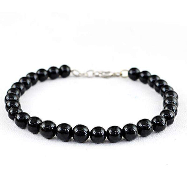 gemsmore:Black Spinel Bracelet Natural Round Shape Untreated Beads
