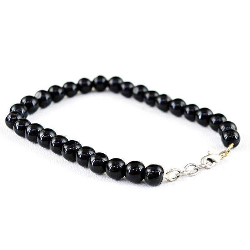 gemsmore:Black Spinel Bracelet Natural Round Shape Untreated Beads