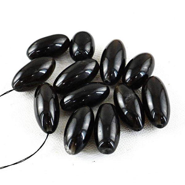 gemsmore:Black Spinel Drilled Beads Lot - Natural Oval Shape