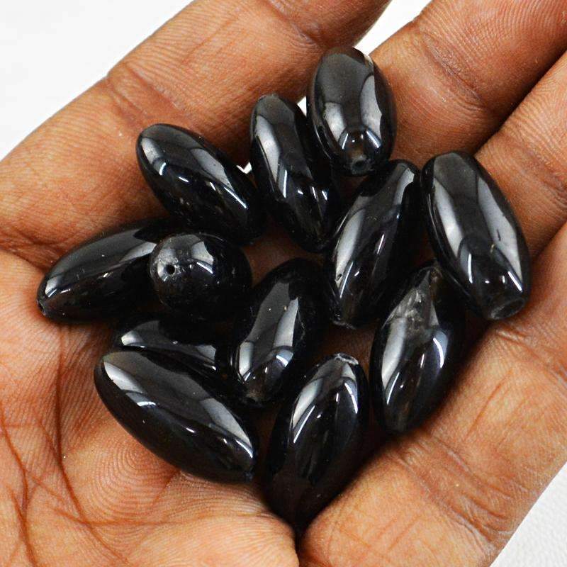 gemsmore:Black Spinel Drilled Beads Lot - Natural Oval Shape