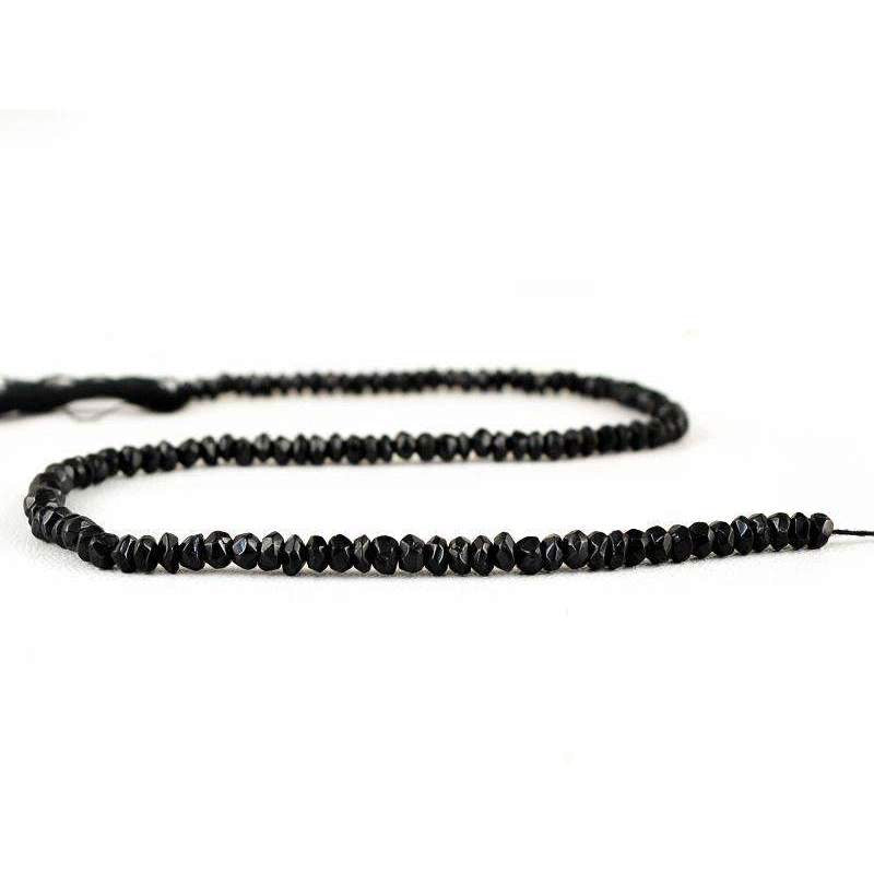 gemsmore:Black Spinel Drilled Beads Strand Natural Round Shape Faceted