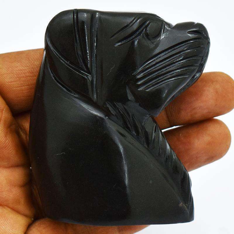 gemsmore:Black Spinel Hand Carved Dog Head