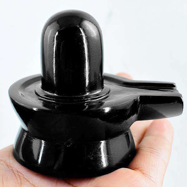 gemsmore:Black Spinel Hand Carved Gemstone Shiva Shivling