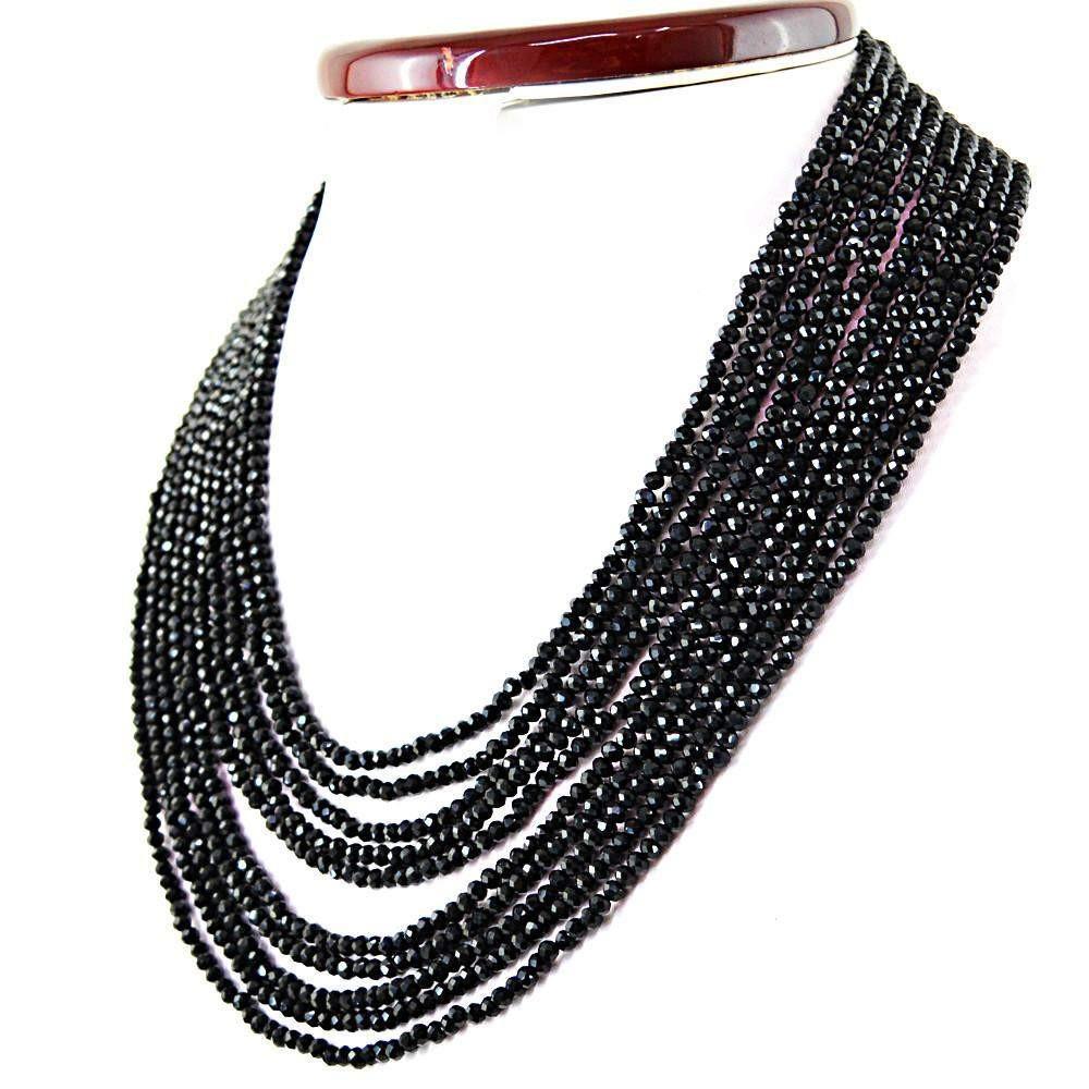 gemsmore:Black Spinel Necklace Faceted Beads - Natural Round Shape