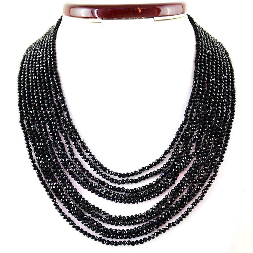 gemsmore:Black Spinel Necklace Faceted Beads - Natural Round Shape