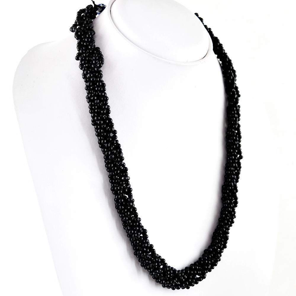 gemsmore:Black Spinel Necklace Natural Round Shape Beads - Best Quality