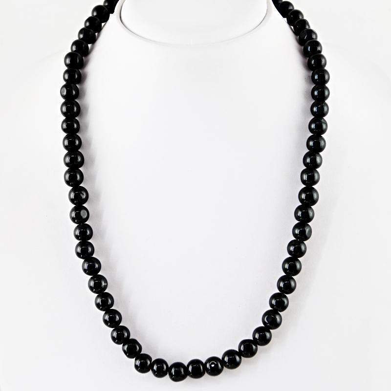gemsmore:Black Spinel Necklace Natural Untreated Round Shape Beads