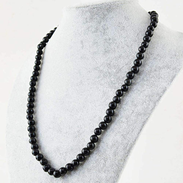 gemsmore:Black Spinel Necklace Natural Untreated Round Shape Beads