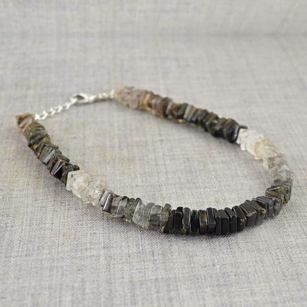 gemsmore:Black & White Rutile Quartz Bracelet Natural Untreated Beads
