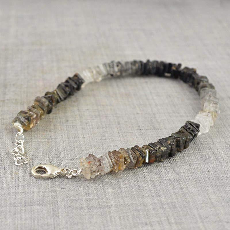 gemsmore:Black & White Rutile Quartz Bracelet Natural Untreated Beads