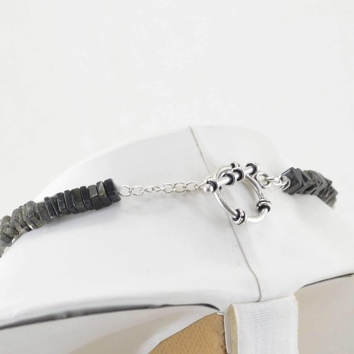 gemsmore:Black & White Rutile Quartz Necklace Natural 3 Strand Unheated Beads - Rare