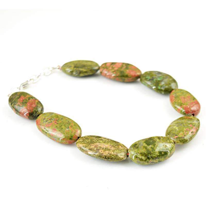 gemsmore:Blood Green Unakite Bracelet - Natural Oval Shape Beads