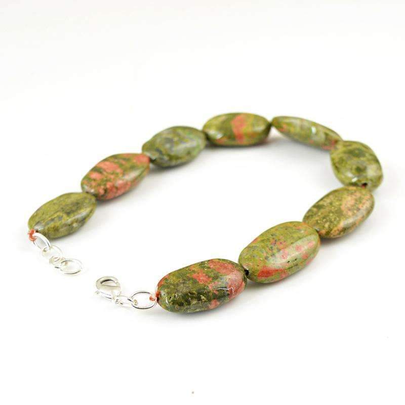 gemsmore:Blood Green Unakite Bracelet - Natural Oval Shape Beads