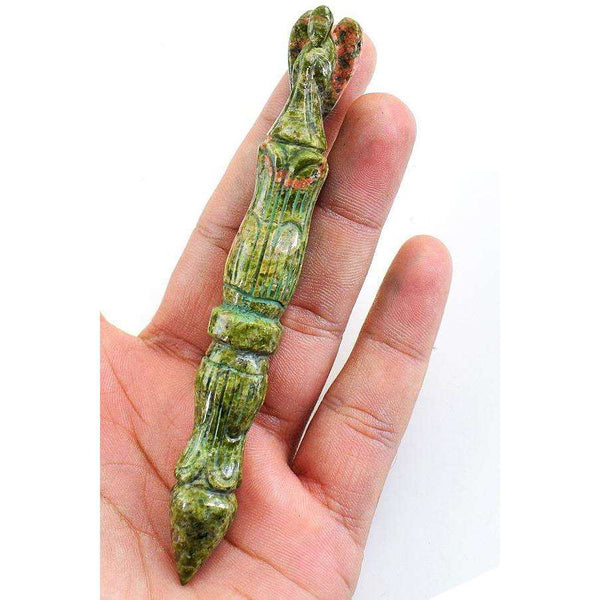 gemsmore:Blood Green Unakite Carved Healing Angel Point Stick