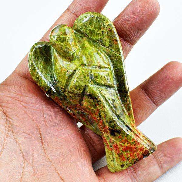 gemsmore:Blood Green Unakite Carved Healing Crystal Angel