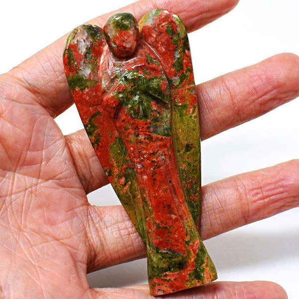 gemsmore:Blood Green Unakite Carved Healing Crystal Angel