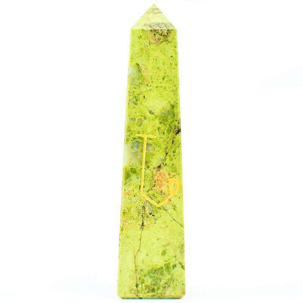 gemsmore:Blood Green Unakite Hand Carved Healing Point Symbol