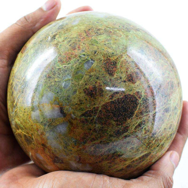 gemsmore:Blood Green Unakite Hand Carved Reiki Healing Sphere