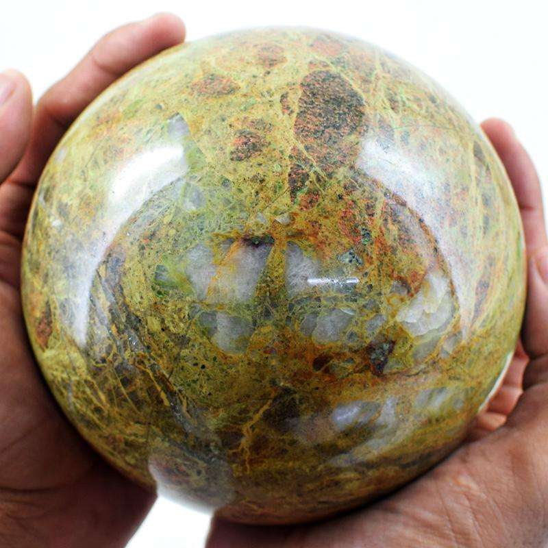 gemsmore:Blood Green Unakite Hand Carved Reiki Healing Sphere