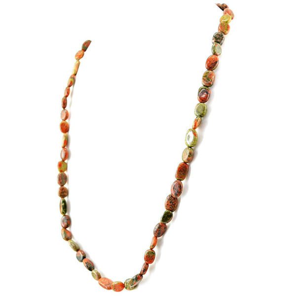 gemsmore:Blood Green Unakite Necklace Natural Single Strand Oval Shape Beads