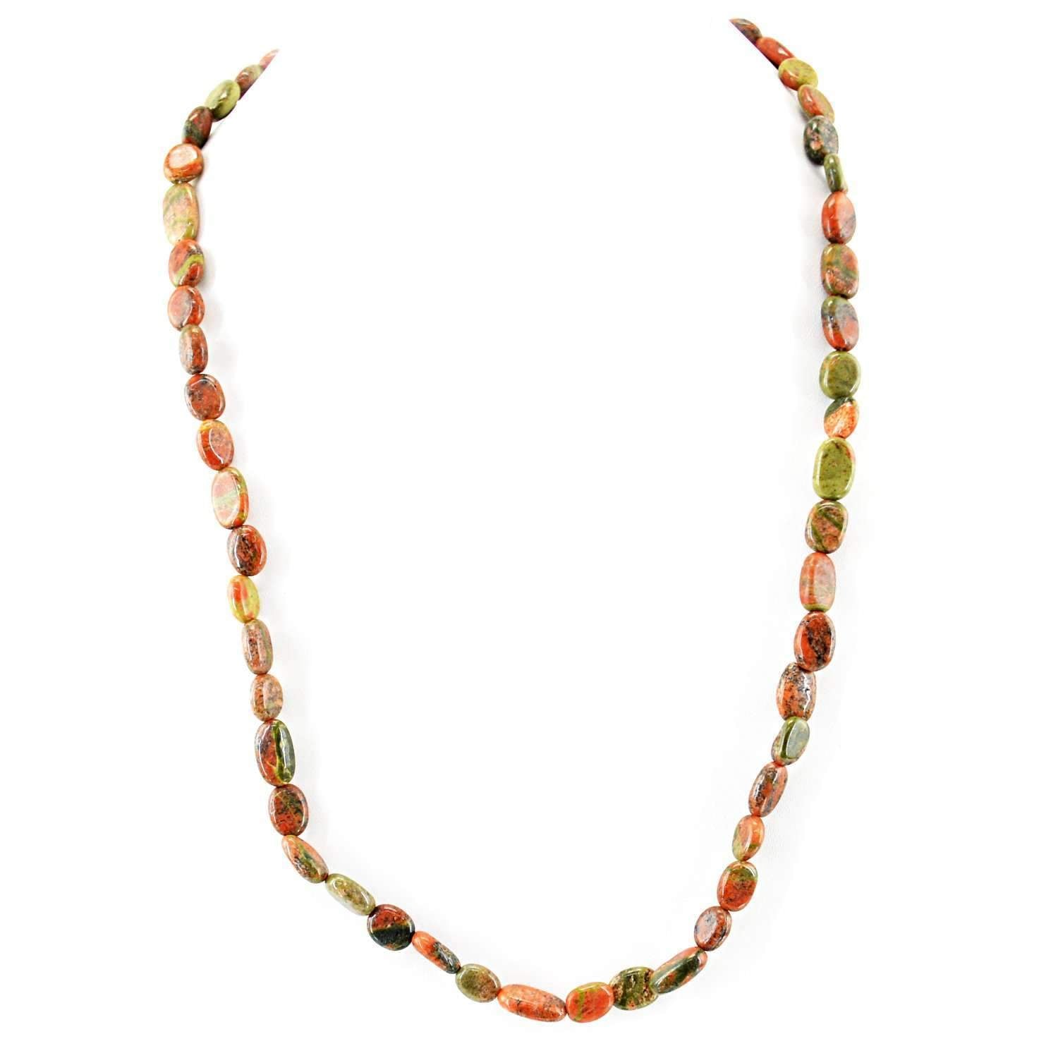 gemsmore:Blood Green Unakite Necklace Natural Single Strand Oval Shape Beads