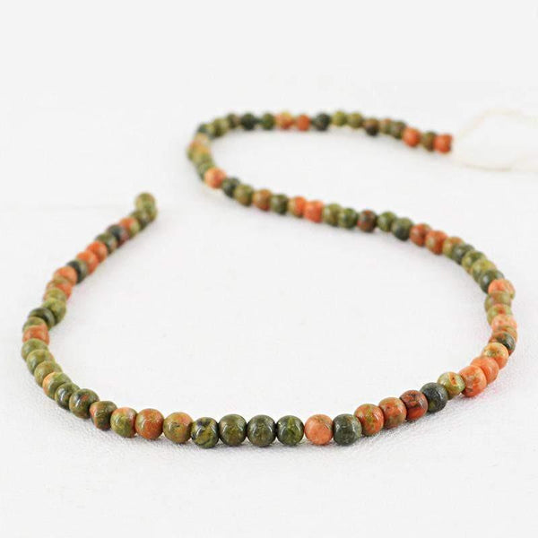 gemsmore:Blood Green Unakite Strand Natural Untreated Drilled Beads