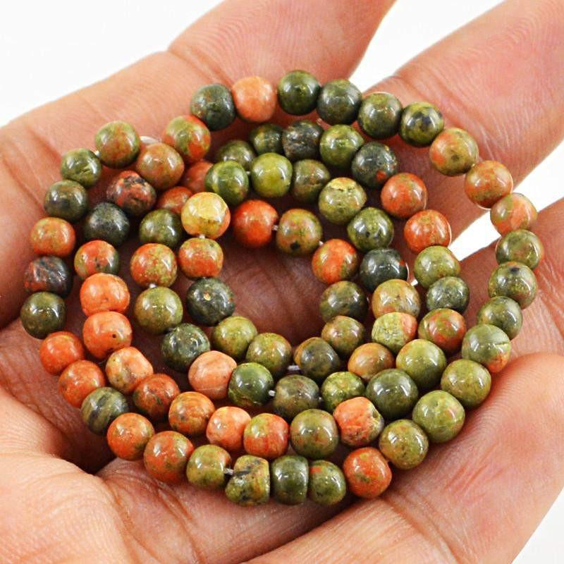 gemsmore:Blood Green Unakite Strand Natural Untreated Drilled Beads