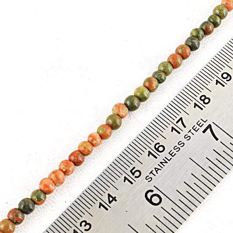 gemsmore:Blood Green Unakite Strand Natural Untreated Drilled Beads