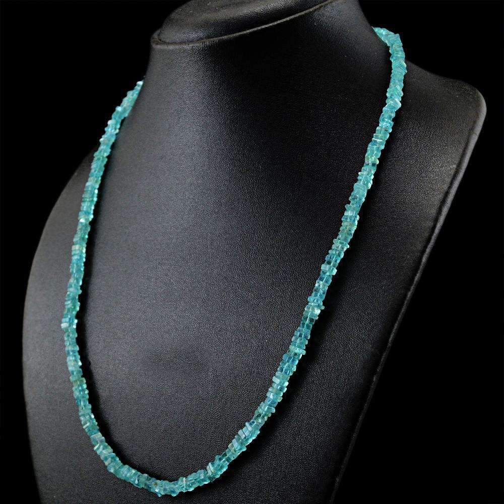 gemsmore:Blue Apatite Necklace Natural 20 Inches Long Untreated Beads