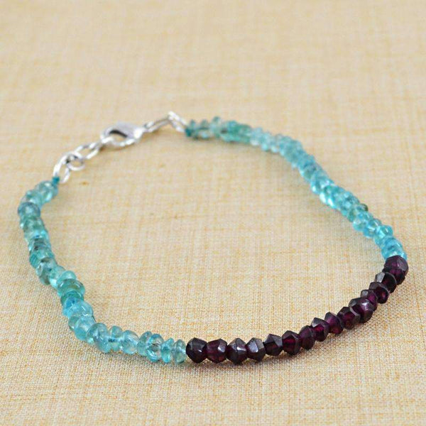 gemsmore:Blue Apatite & Red Garnet Bracelet Natural Round Shape Faceted Beads
