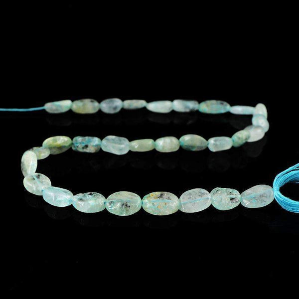 gemsmore:Blue Aquamarine Beads Strand Natural Oval Shape Drilled