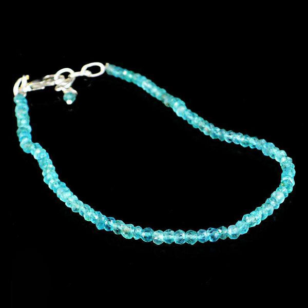 gemsmore:Blue Aquamarine Bracelet Natural Faceted Round Shape Beads