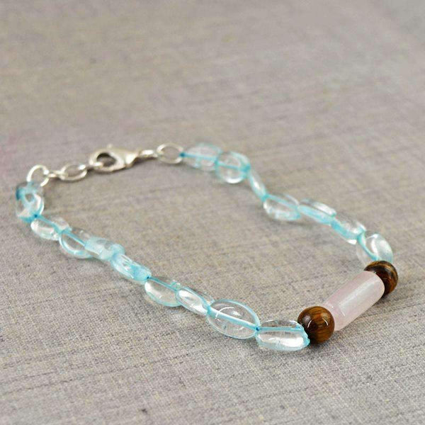gemsmore:Blue Aquamarine & Golden Tiger Eye Bracelet Natural Untreated Beads