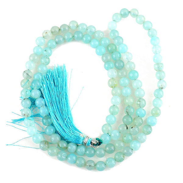 gemsmore:Blue Aquamarine Round 108 Beads Necklace Natural Prayer Mala