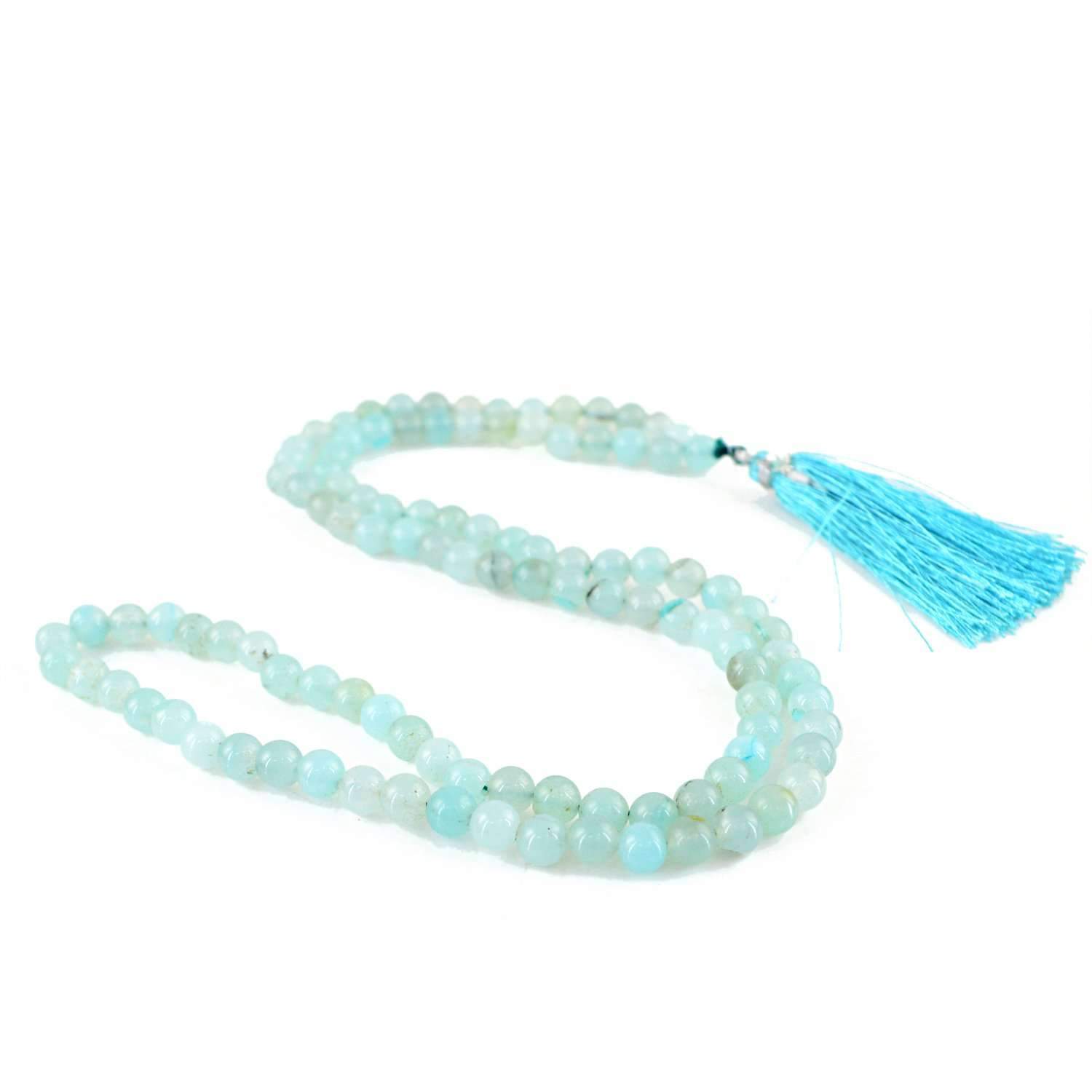 gemsmore:Blue Aquamarine Round 108 Beads Necklace Natural Prayer Mala