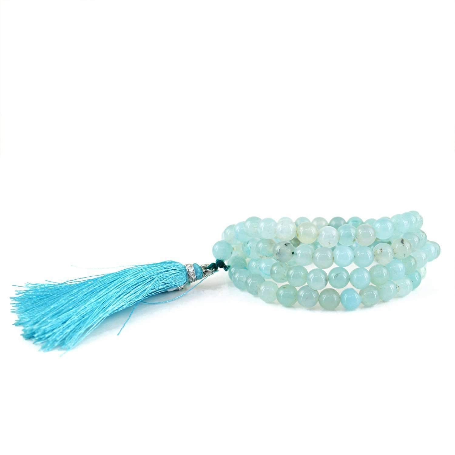 gemsmore:Blue Aquamarine Round 108 Beads Necklace Natural Prayer Mala