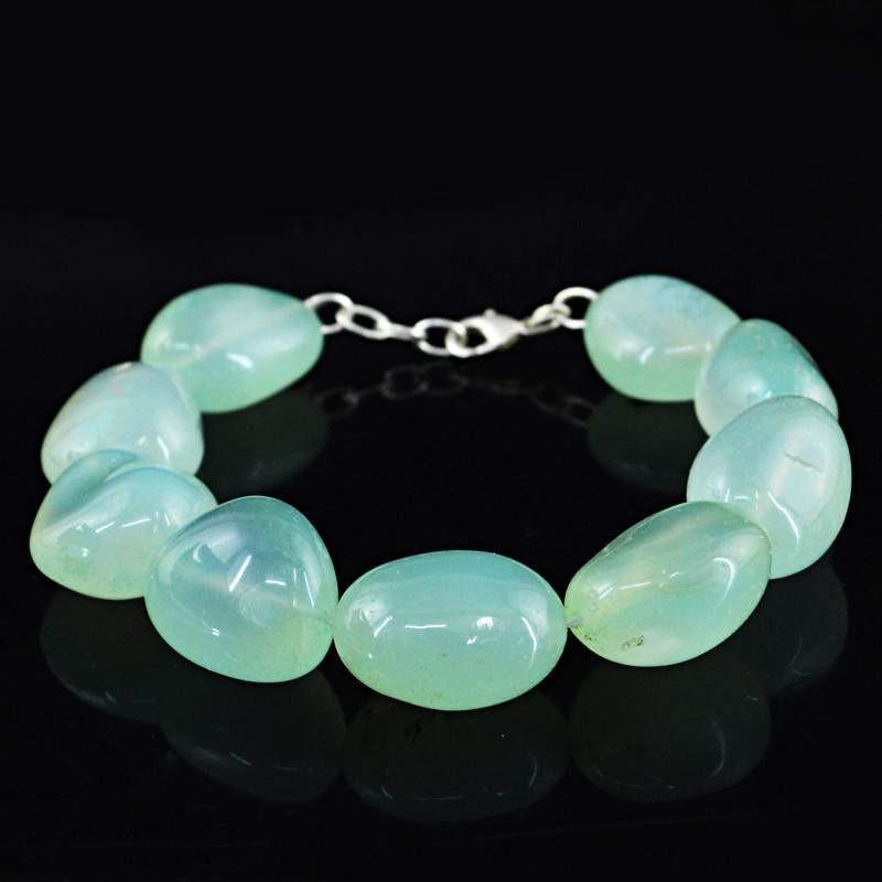 gemsmore:Blue Chalcedony Natural Untreated Beads Bracelet