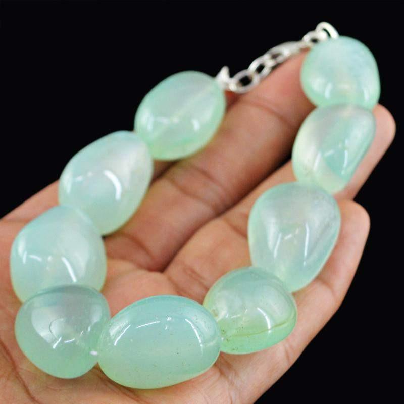 gemsmore:Blue Chalcedony Natural Untreated Beads Bracelet