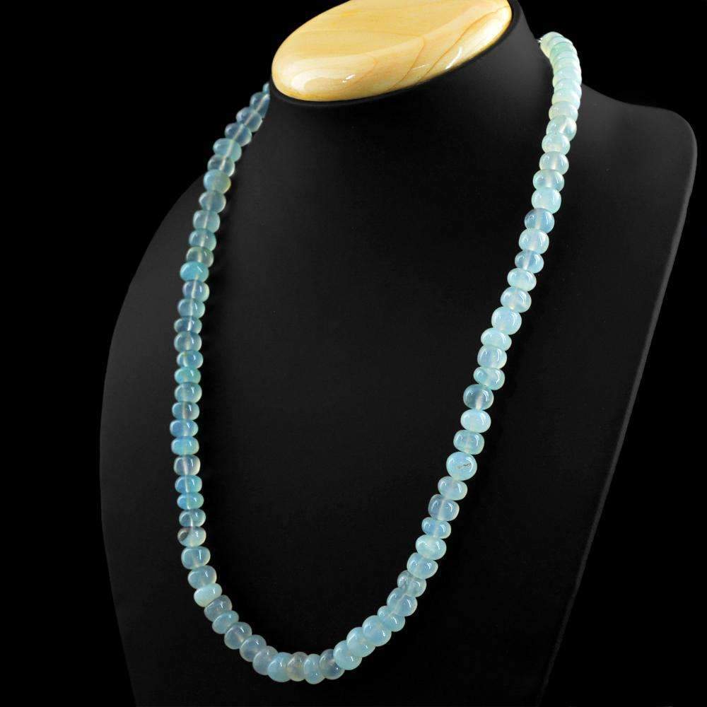 gemsmore:Blue Chalcedony Necklace Natural 20 Inches Long Untreated Round Shape Beads
