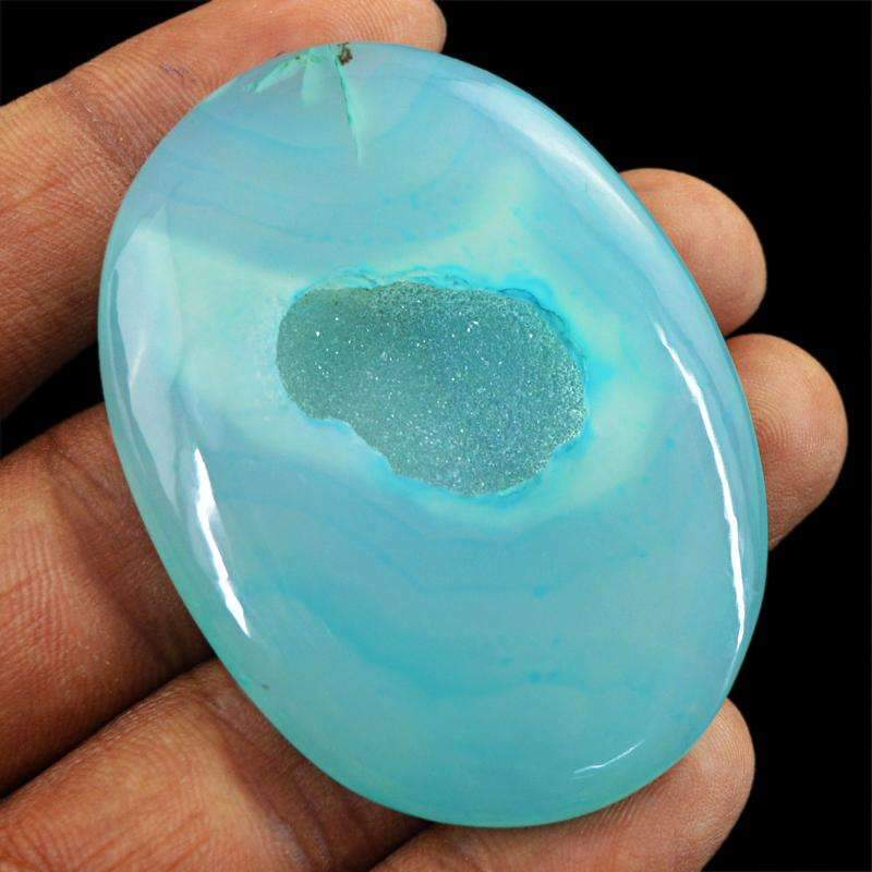gemsmore:Blue Druzy Onyx Gemstone Natural Oval Shape