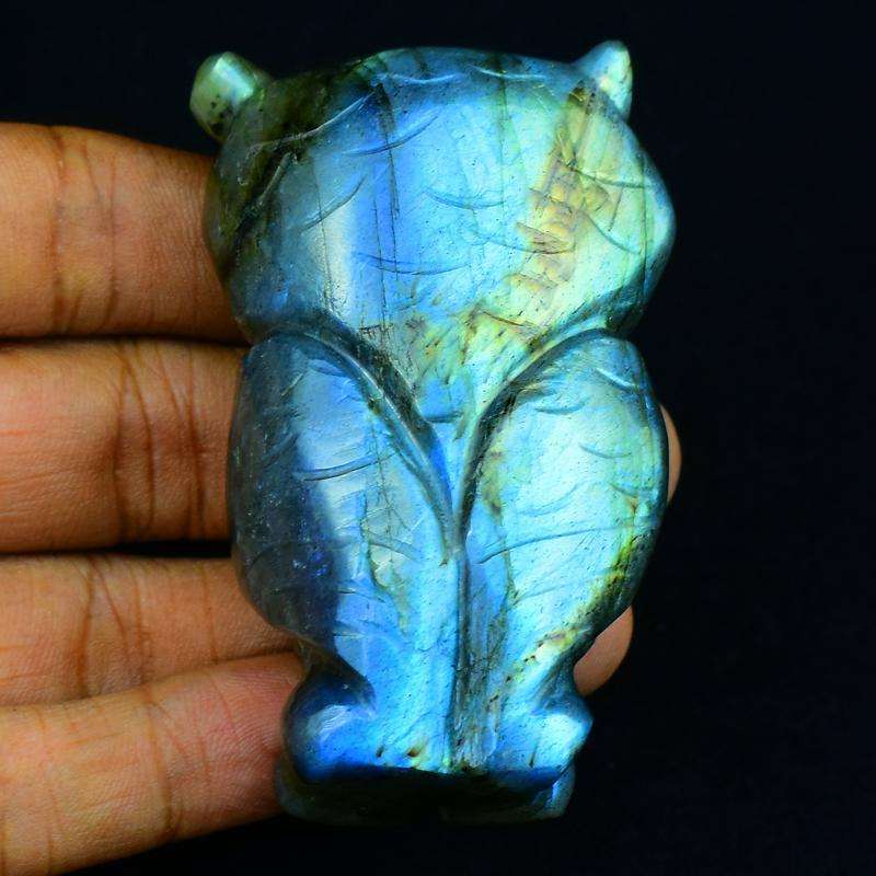 gemsmore:Blue Flash Labardorite Hand Carved Gemstone Owl