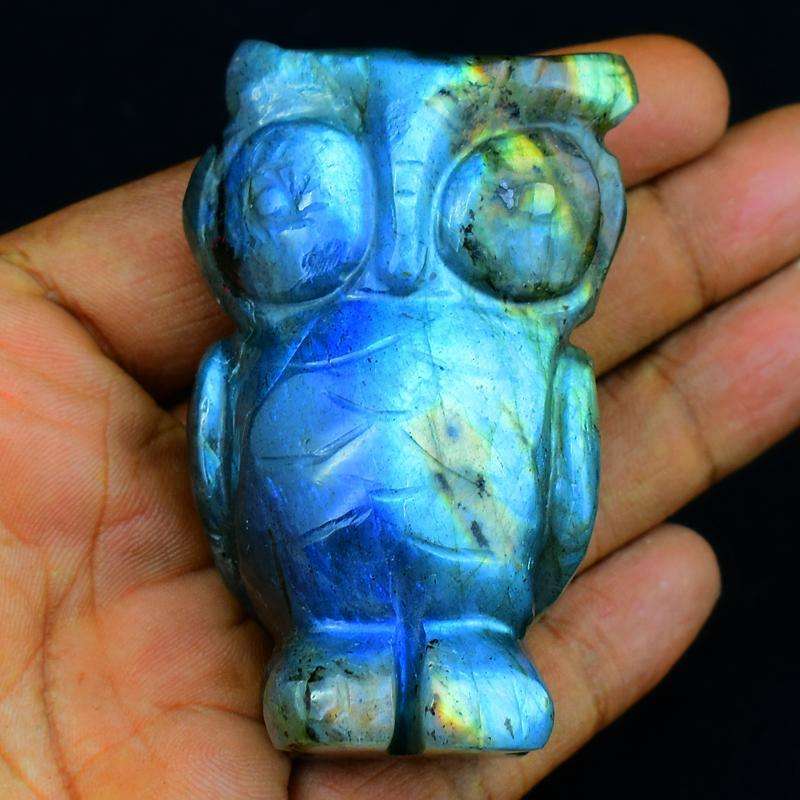 gemsmore:Blue Flash Labardorite Hand Carved Gemstone Owl