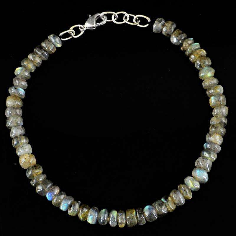 gemsmore:Blue Flash Labradorite Beads Bracelet Natural Round Shape