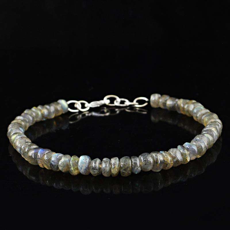 gemsmore:Blue Flash Labradorite Beads Bracelet Natural Round Shape